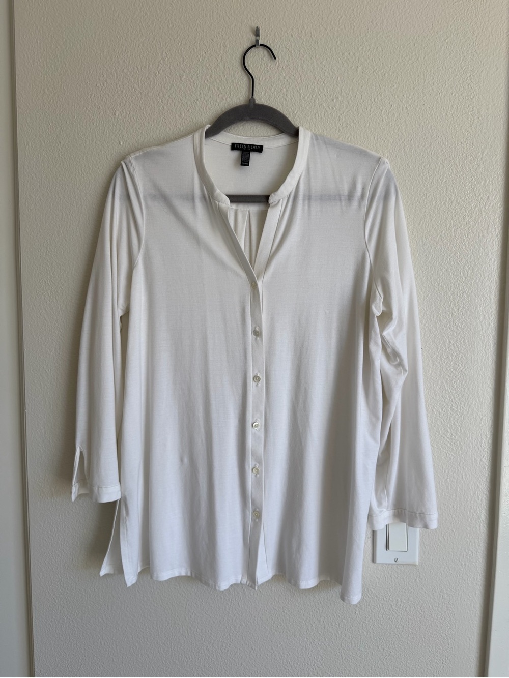Eileen Fisher Cream Button-Front Long Sleeve Top